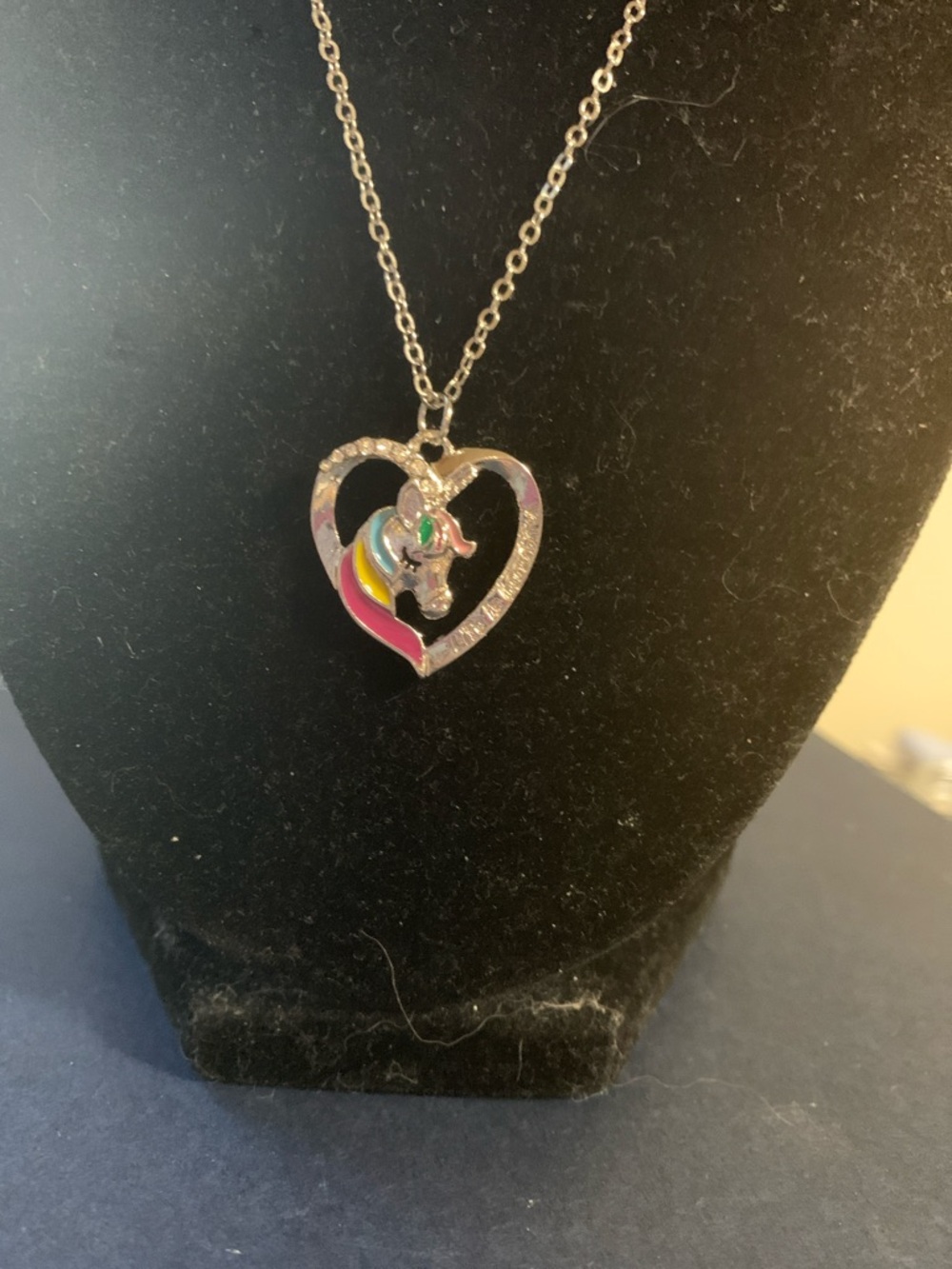 Silver Rainbow Unicorn Heart Pendant Necklace - Women's Jewelry